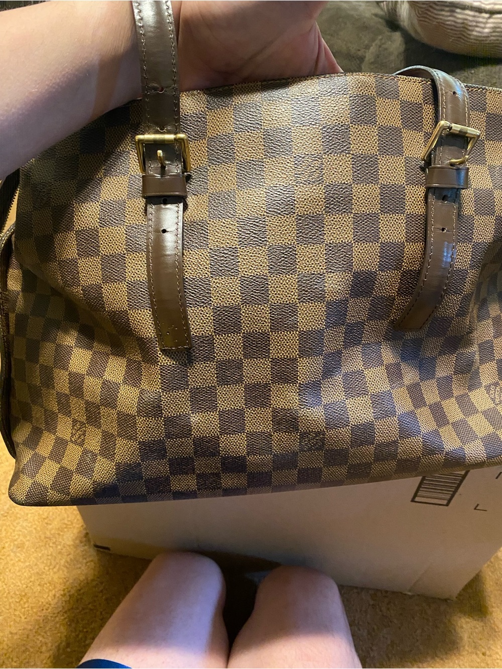 Louis Vuitton Brown Checkered Tote Bag with Leather Straps - Picture 10 of 14